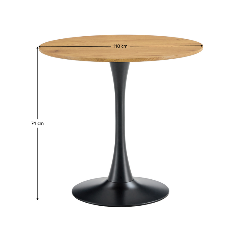 Étkezőasztal, kerek, tölgy/fekete, átmérő 110 cm, REVENTON NEW