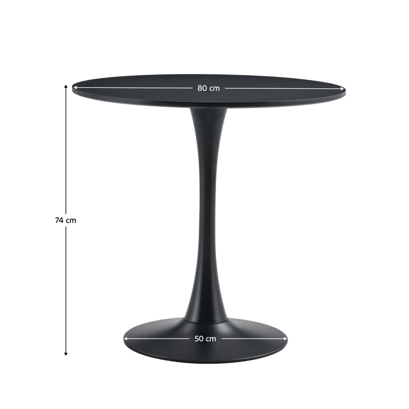 Étkezőasztal, fekete, átmérő 80 cm, REVENTON NEW