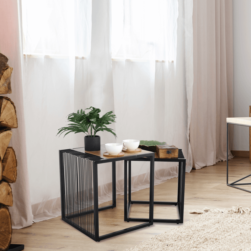 Két dohányzóasztal készlet, tölgyfa/fekete, RIMBO