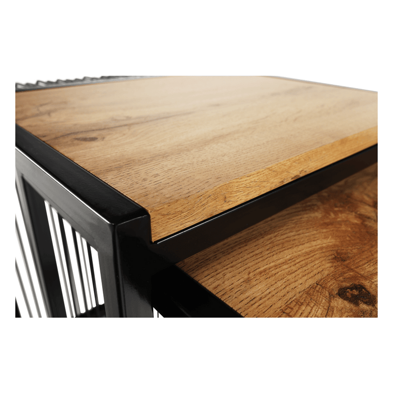 Két dohányzóasztal készlet, tölgyfa/fekete, RIMBO