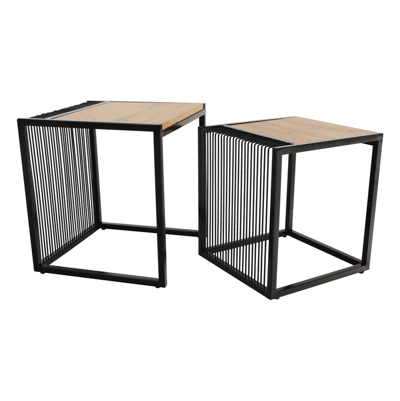 Két dohányzóasztal készlet, tölgyfa/fekete, RIMBO