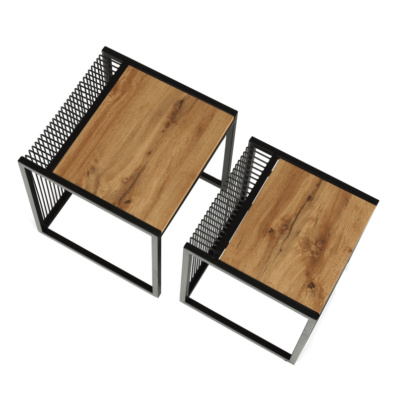 Két dohányzóasztal készlet, tölgyfa/fekete, RIMBO