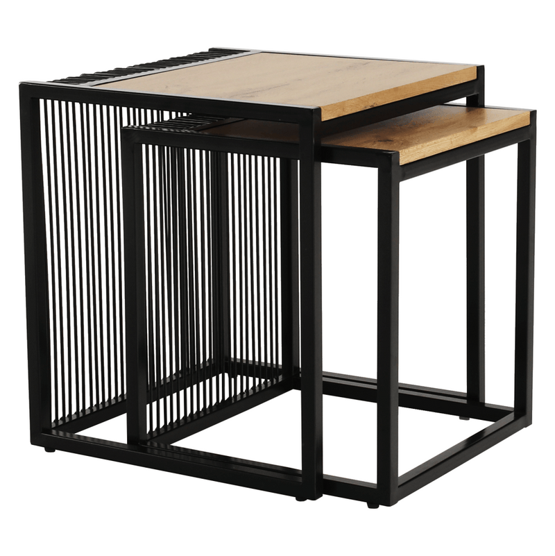 Két dohányzóasztal készlet, tölgyfa/fekete, RIMBO