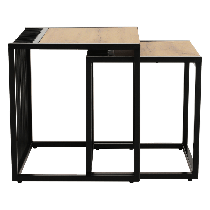 Két dohányzóasztal készlet, tölgyfa/fekete, RIMBO