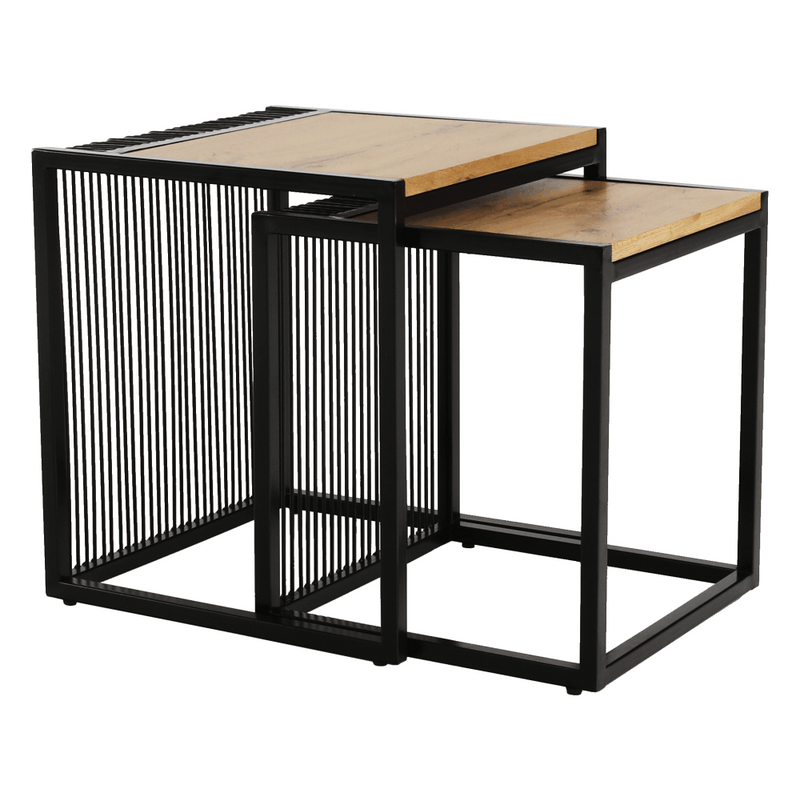 Két dohányzóasztal készlet, tölgyfa/fekete, RIMBO