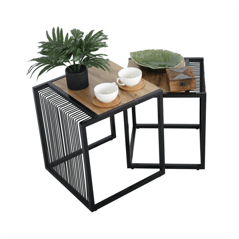 Két dohányzóasztal készlet, tölgyfa/fekete, RIMBO