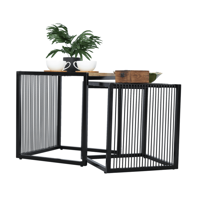 Két dohányzóasztal készlet, tölgyfa/fekete, RIMBO