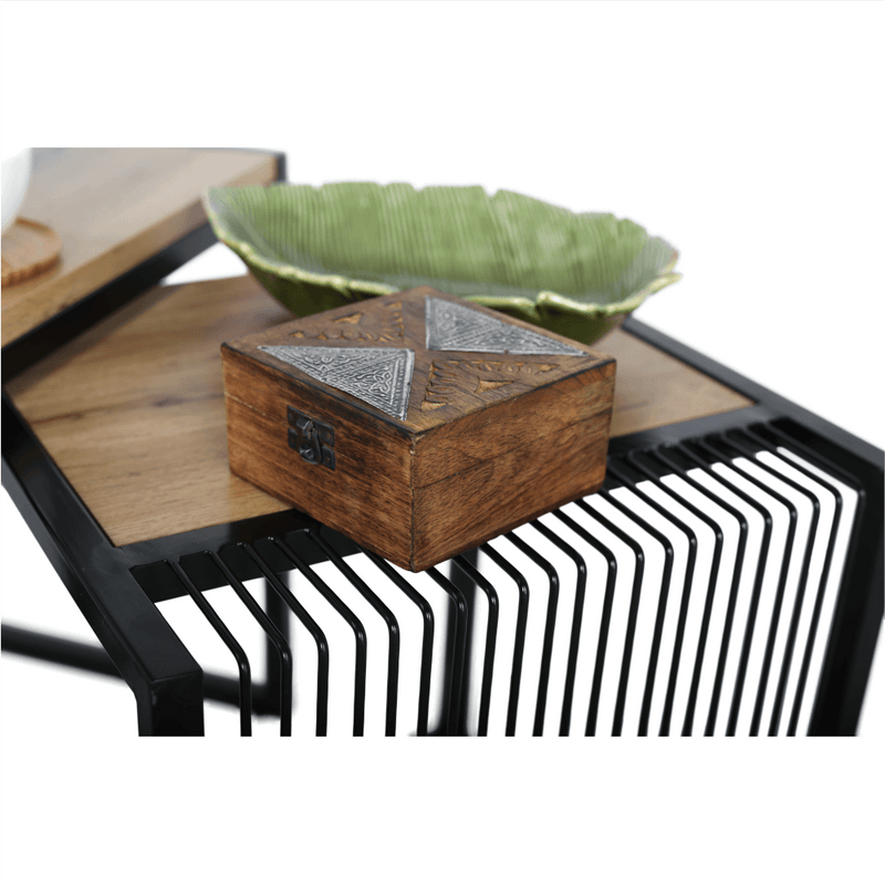 Két dohányzóasztal készlet, tölgyfa/fekete, RIMBO