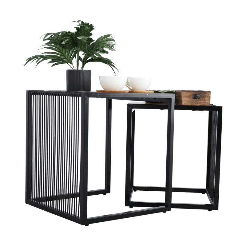 Két dohányzóasztal készlet, tölgyfa/fekete, RIMBO