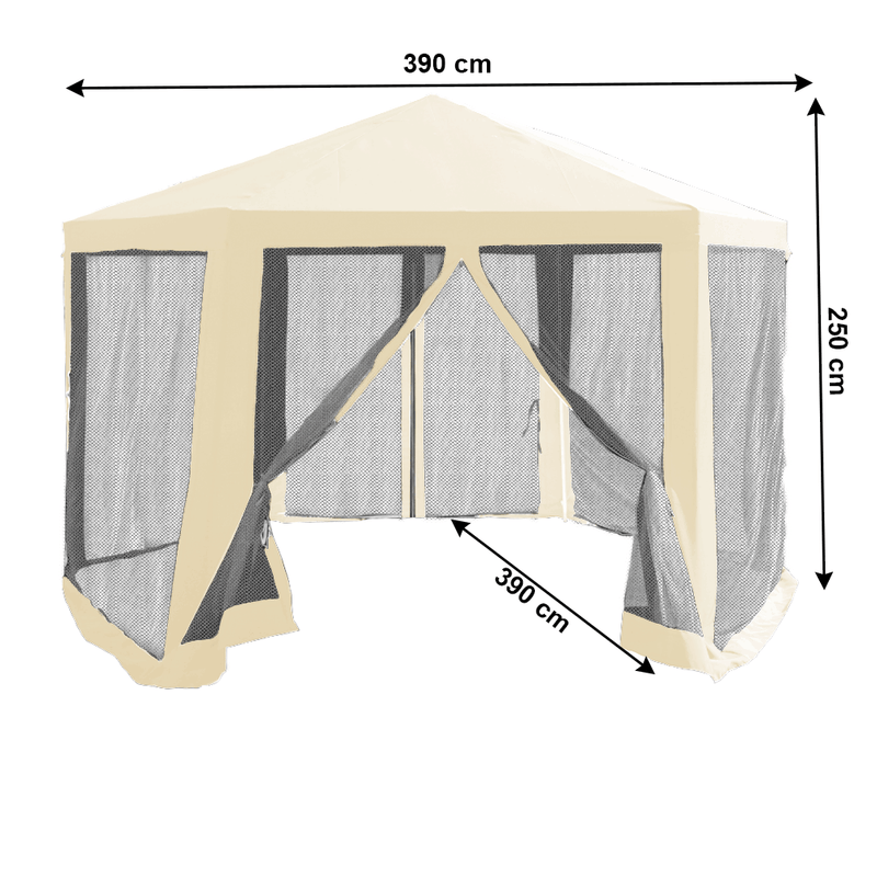 Kerti pavilon sátor, 3,9x2,5x3,9m, bézs/fekete, RINGE TYP 2+6 oldal
