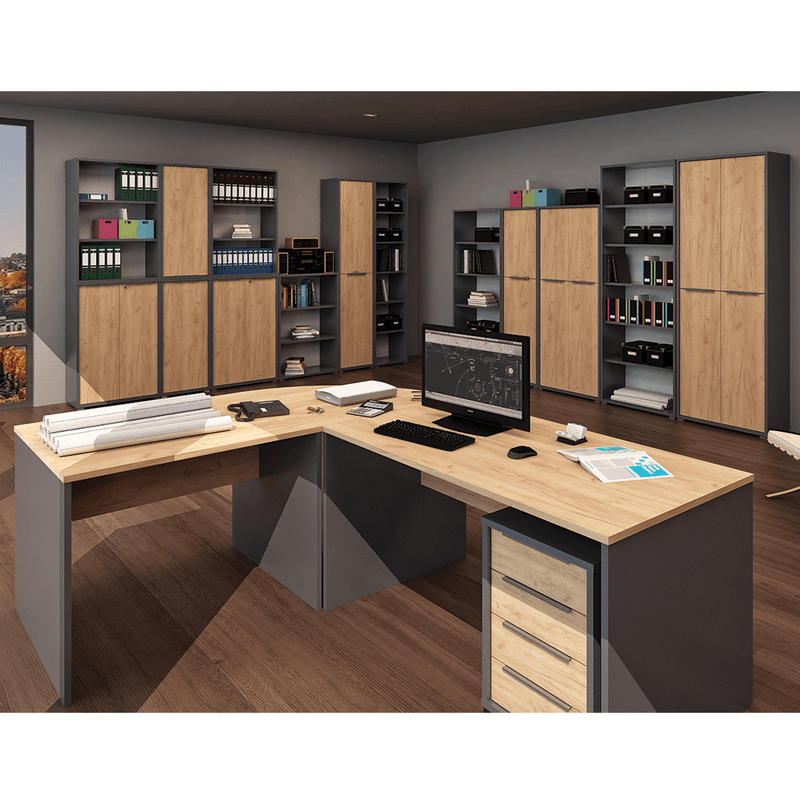 Íróasztal, grafit/tölgyfa artisan, RIOMA NEW TYP 11