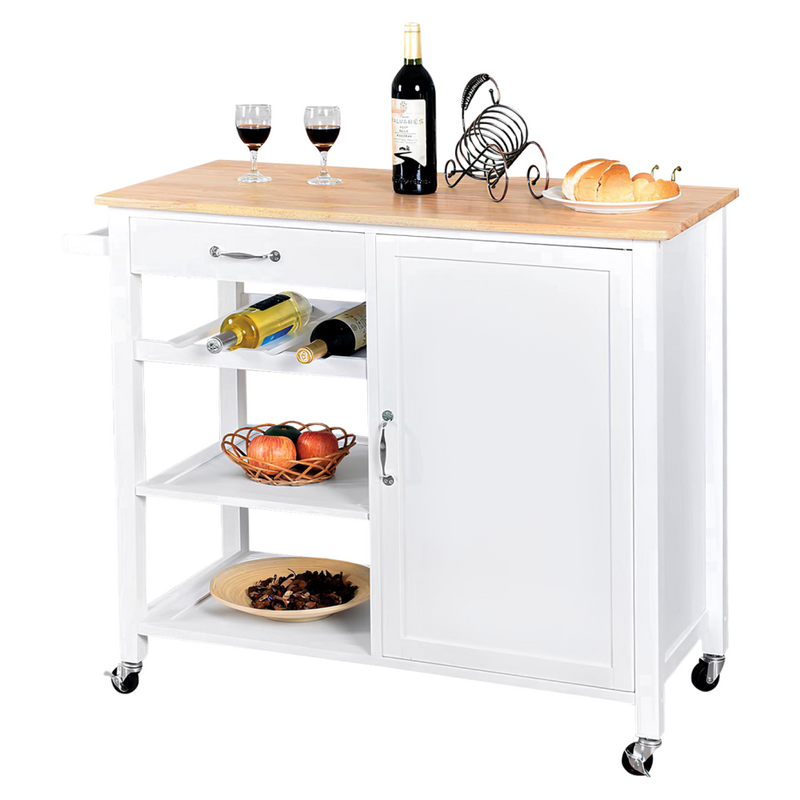 Tálalókocsi, fehér/természetes, ROBINS