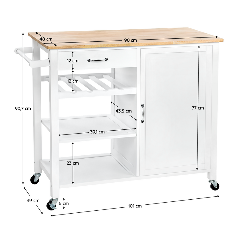 Tálalókocsi, fehér/természetes, ROBINS