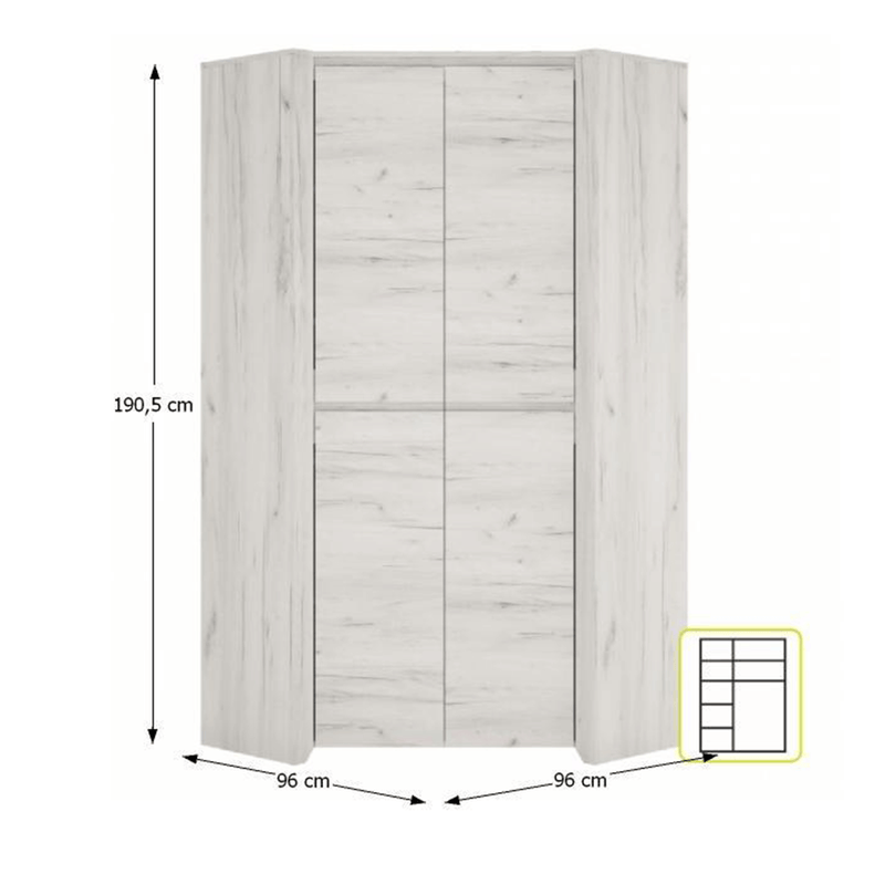 sarokszekrény typ 21, fehér craft, ANGEL
