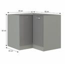 Alsó sarokszekrény, szürke/szürke extra magasfényű, PRADO 90/90 DN ZB