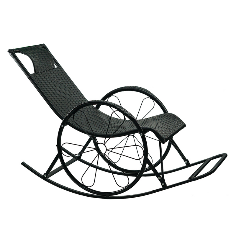 Hintaszék, rattan/fém, fekete, ROKIN