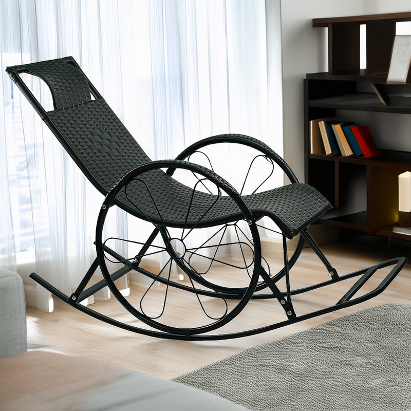 Hintaszék, rattan/fém, fekete, ROKIN