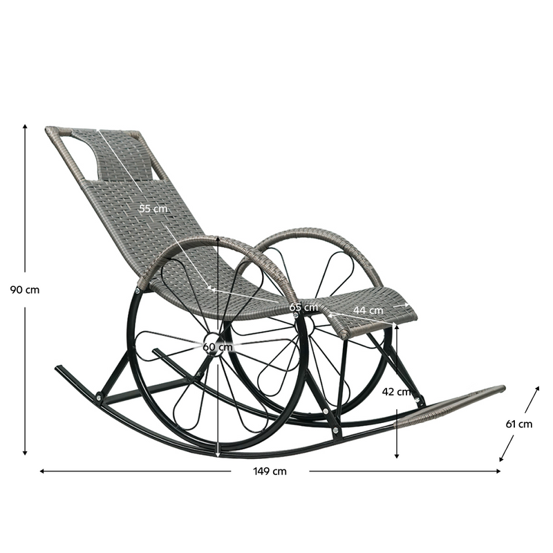 Hintaszék, rattan/fém, szürke, ROKIN