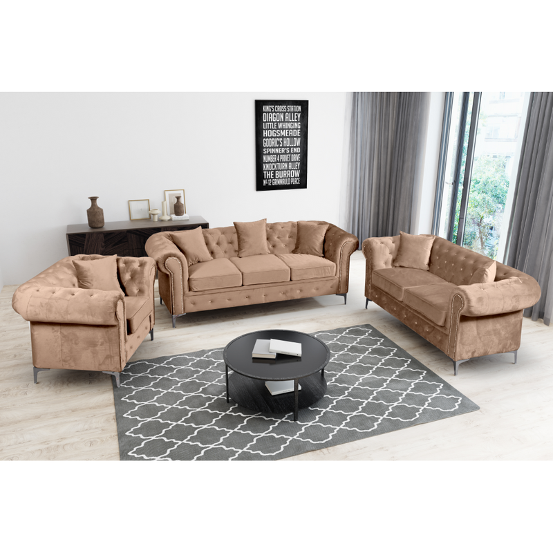 Luxus fotel, világosbarna Velvet szövet, ROMANO