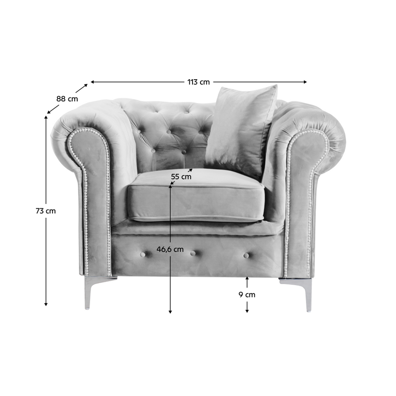 Luxus fotel, világosszürke Velvet szövet, ROMANO