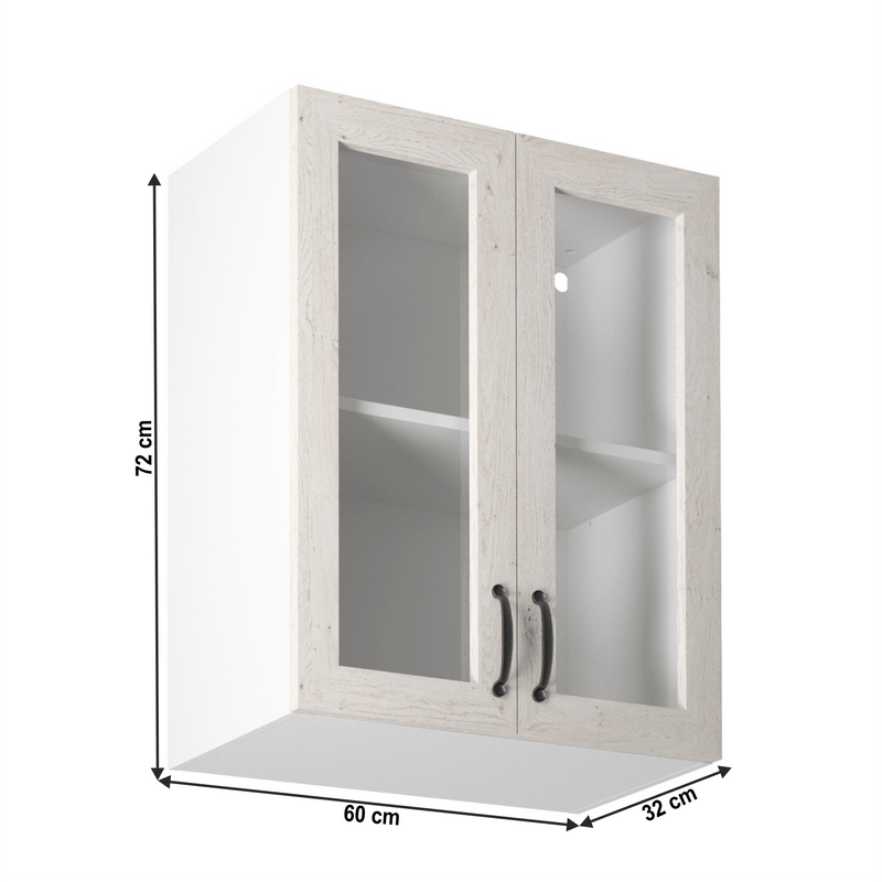 Felsőszekrény üveggel, fehér/északi sosna, ROYAL G60S