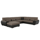 ülőgarnitúra U alakban, szövet barna/textilbőr barna, balos, EMILY U