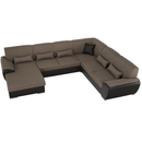 ülőgarnitúra U alakban, szövet barna/textilbőr barna, balos, EMILY U