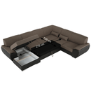 ülőgarnitúra U alakban, szövet barna/textilbőr barna, balos, EMILY U