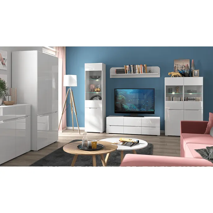 TV asztal 6S/140, fehér/fehér extra magyasfényű HG, JOLK