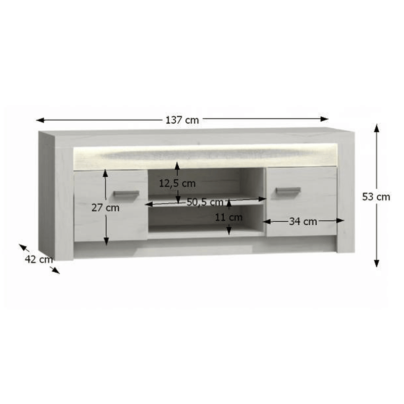 RTV asztal/szekrény, kőris fehér, INFINITY I-09