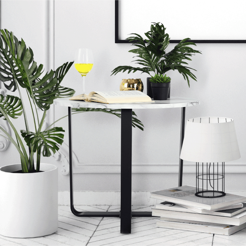 Dohányzóasztal, fehér márvány/fekete érc, SALINO