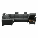 Ülőgarnitúra, műbőr fekete/szövet sötétszürke, balos, SANTIAGO U