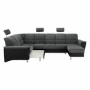 Ülőgarnitúra, műbőr fekete/szövet sötétszürke, balos, SANTIAGO U