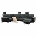 Ülőgarnitúra, műbőr fekete/szövet sötétszürke, balos, SANTIAGO U