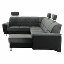 Ülőgarnitúra, műbőr fekete/szövet sötétszürke, balos, SANTIAGO U