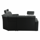 Ülőgarnitúra, műbőr fekete/szövet sötétszürke, balos, SANTIAGO U