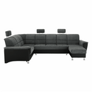 Ülőgarnitúra, műbőr fekete/szövet sötétszürke, balos, SANTIAGO U