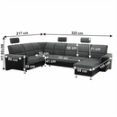 Ülőgarnitúra, műbőr fekete/szövet sötétszürke, balos, SANTIAGO U