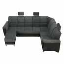 Ülőgarnitúra, műbőr fekete/szövet sötétszürke, jobbos, SANTIAGO U