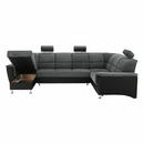 Ülőgarnitúra, műbőr fekete/szövet sötétszürke, jobbos, SANTIAGO U