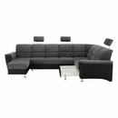 Ülőgarnitúra, műbőr fekete/szövet sötétszürke, jobbos, SANTIAGO U