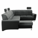 Ülőgarnitúra, műbőr fekete/szövet sötétszürke, jobbos, SANTIAGO U