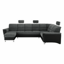 Ülőgarnitúra, műbőr fekete/szövet sötétszürke, jobbos, SANTIAGO U