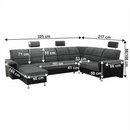 Ülőgarnitúra, műbőr fekete/szövet sötétszürke, jobbos, SANTIAGO U