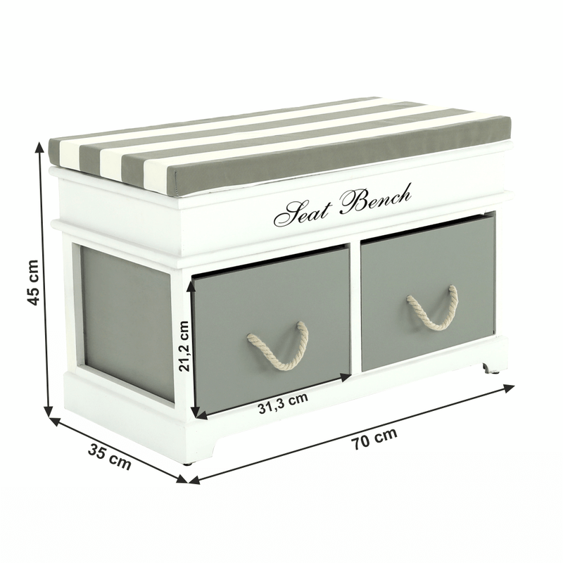 Lóca párnával, 2 fiók, fehér/szürke, SEAT BENCH 2 NEW