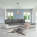 Ülőgarnitúra, műbőr fehér/szövet szürke melír, TONIKS