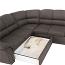 Sarokülőgarnitúra ágyfunkcióval és ágyneműtartóval, bal oldali kivitel, barna, AMELIA