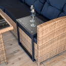 Kerti asztalka, fekete acél/edzett üveg, SELKO