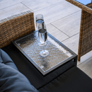 Kerti asztalka, fekete acél/edzett üveg, SELKO