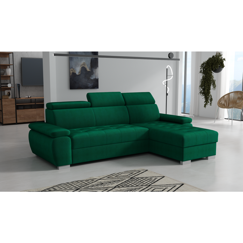 Sarok ülőgarnitúra, zöld, jobbos, SEMI ROH